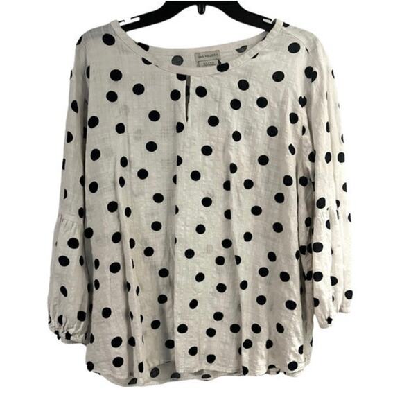 Van Heusen textured polka dot navy blue crepe balloon sleeves key hole  size XL - Picture 1 of 6
